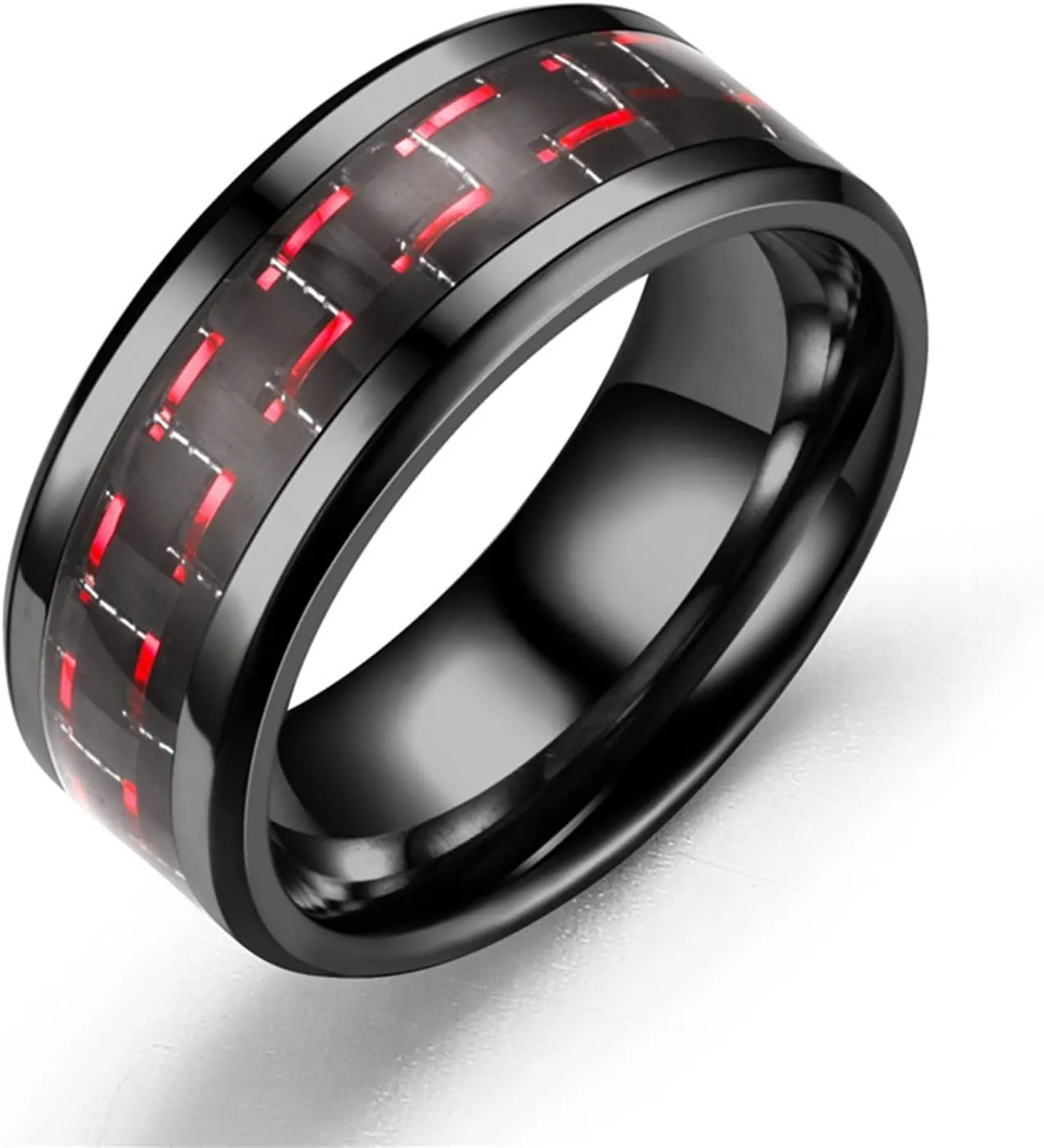 Stainless Steel Ring for Couple,Black Plated Gold Tungsten Carbon Fiber Inlay Engagement Band Stackable Knuckle Ring Set