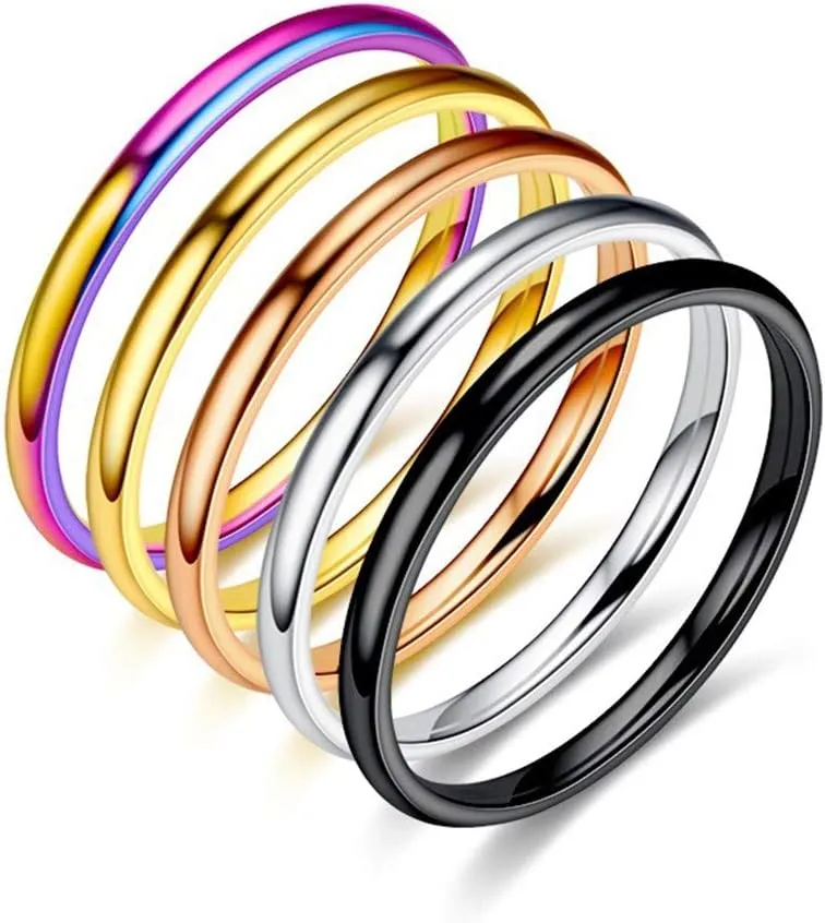 Stainless Steel Rings for Women Band Rings Finger Stacking Ring 1mm Thin Titanium Wedding Rings Polished