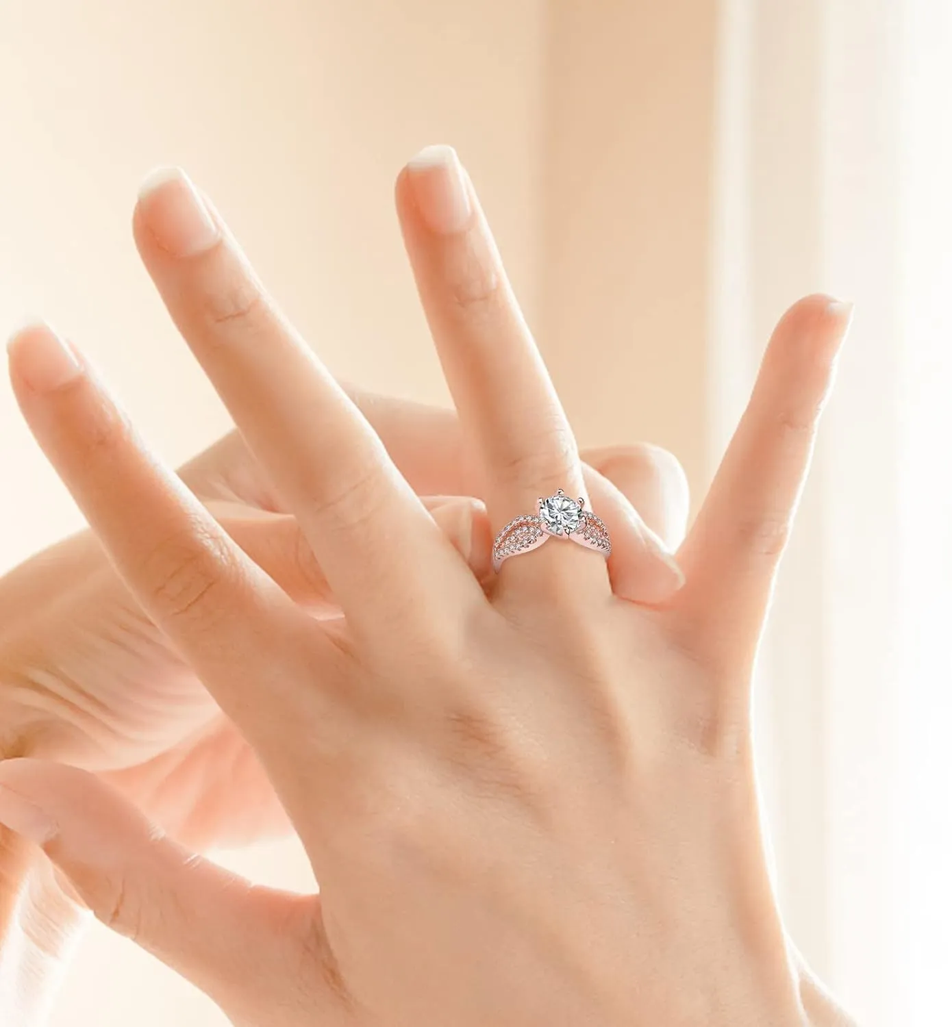 Sterling Silver Rings Rose Gold Plated Adjustable Ring Stackable Engagement Rings For Women Promise Rings for Her
