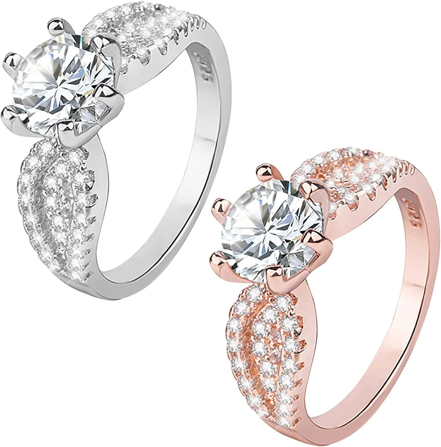 Sterling Silver Rings Rose Gold Plated Adjustable Ring Stackable Engagement Rings For Women Promise Rings for Her