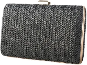 Straw Clutch Purse Banquet Bag Creative Straw Square Bag Clutch Bag Beach Woven Bag(Black)
