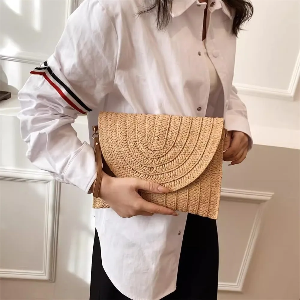 Straw Clutch Purse Beach Clutch Bags Women Cross Envelope Straw Bag Beach Woven Bag