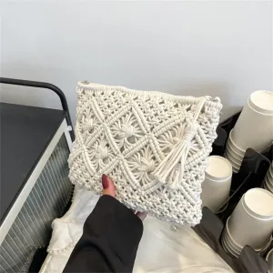 Straw Clutch Purse Clutch Bag Straw Bag Ladies Straw Clutch Purse Beach Woven Bag(White)