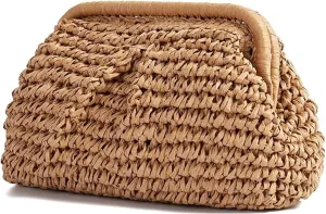 Straw Clutch Purse for Women Crossbody Shoulder Handbag Summer Beach Woven Bag Dumpling Pouch
