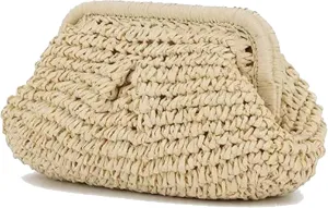 Straw Clutch Purse for Women Crossbody Shoulder Handbag Summer Beach Woven Bag Dumpling Pouch