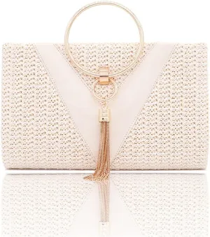 Straw Clutch Purse Retro Evening Bag Ladies Cosmetic Bag Beach Woven Bag(Beige)