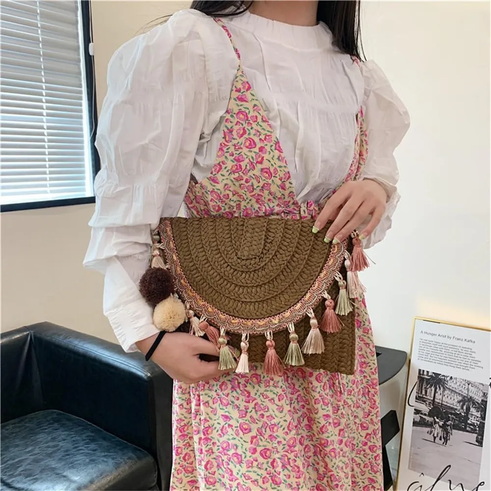 Straw Clutch Purse Straw Bag Ethnic Handbag Envelope Beach Woven Bag