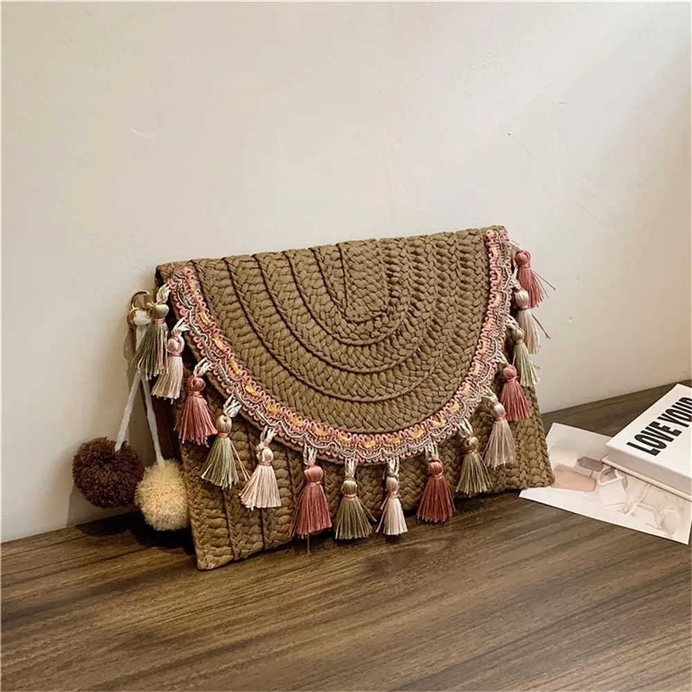 Straw Clutch Purse Straw Bag Ethnic Handbag Envelope Beach Woven Bag