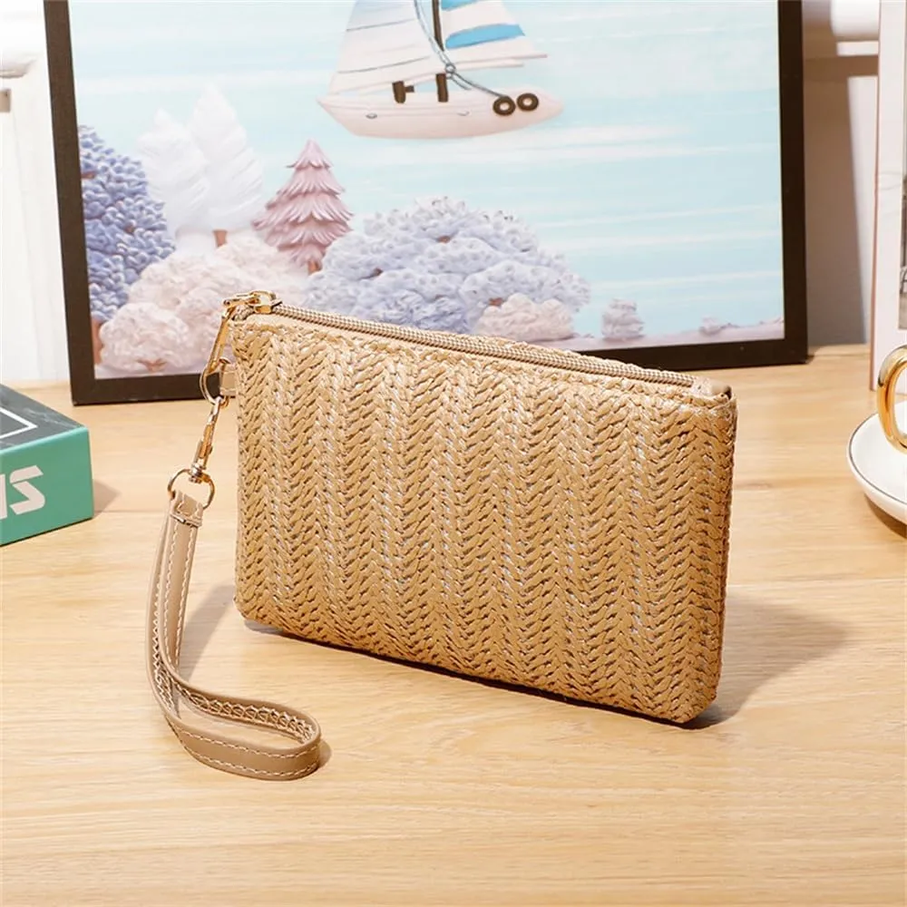 Straw Clutch Purse Women Straw Clutch Bag Mobile Phone Bag Coin Purse Beach Woven Bag
