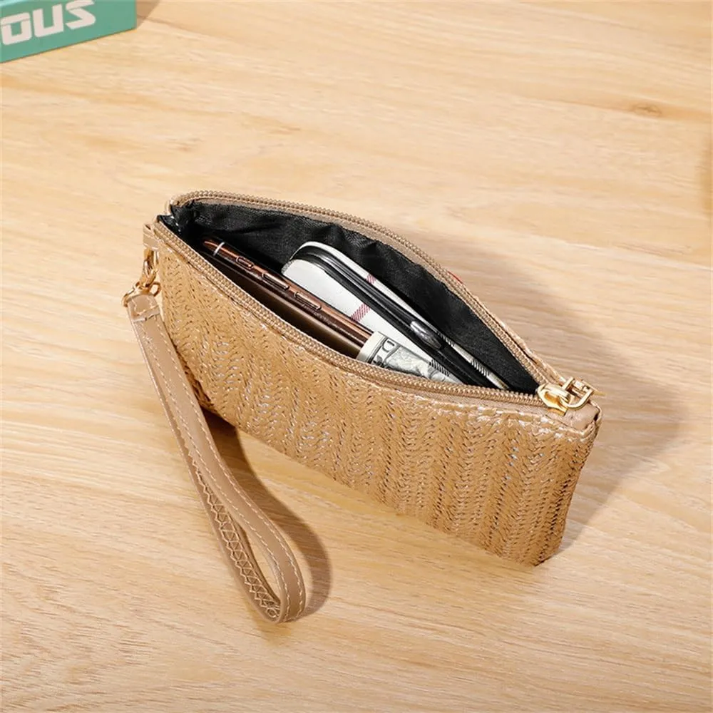 Straw Clutch Purse Women Straw Clutch Bag Mobile Phone Bag Coin Purse Beach Woven Bag