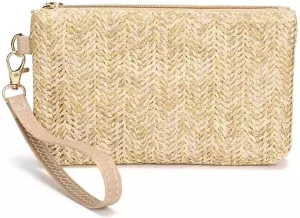 Straw Clutch Purse Women Straw Clutch Bag Zip Phone Bag Beach Woven Bag