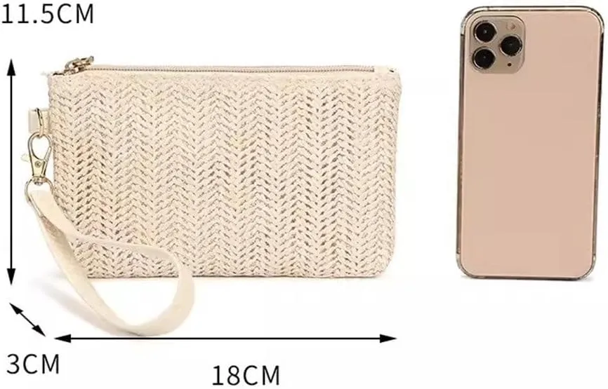 Straw Clutch Purse Women Straw Clutch Bag Zip Phone Bag Beach Woven Bag