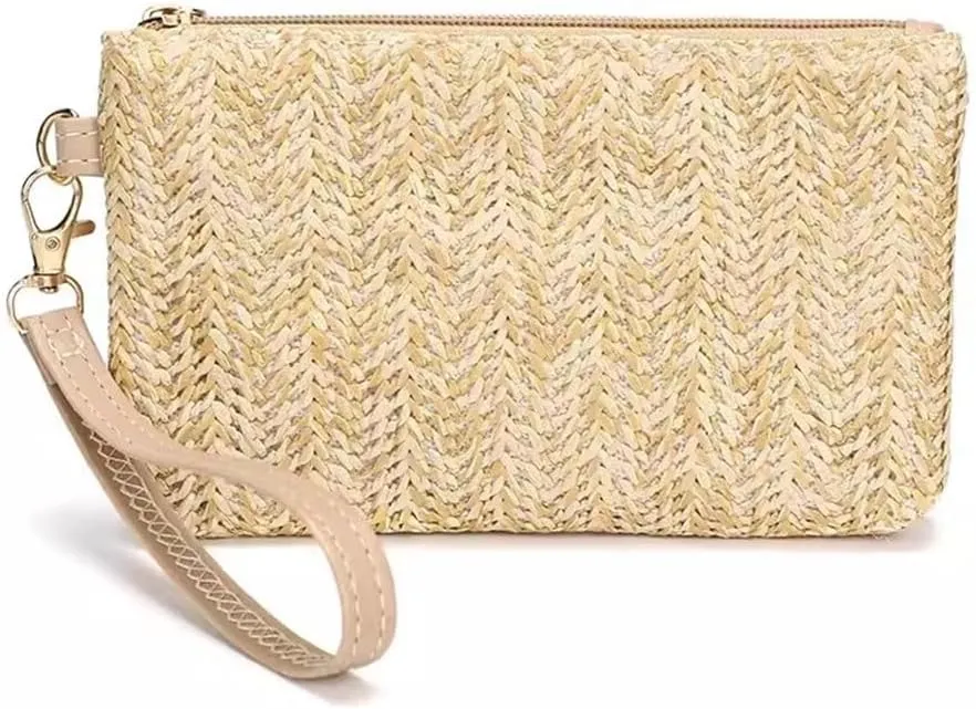 Straw Clutch Purse Women Straw Clutch Bag Zip Phone Bag Beach Woven Bag