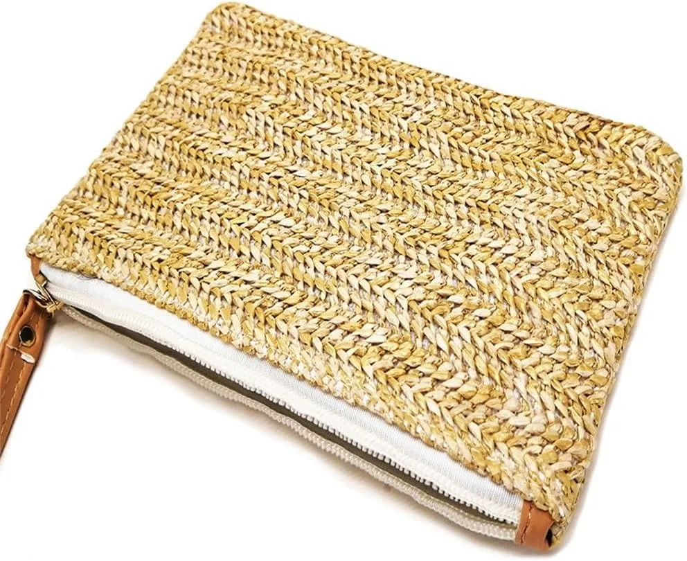 Straw Clutch Purse Women Summer Straw Clutch Bag Card Position Coin Purse Beach Woven Bag