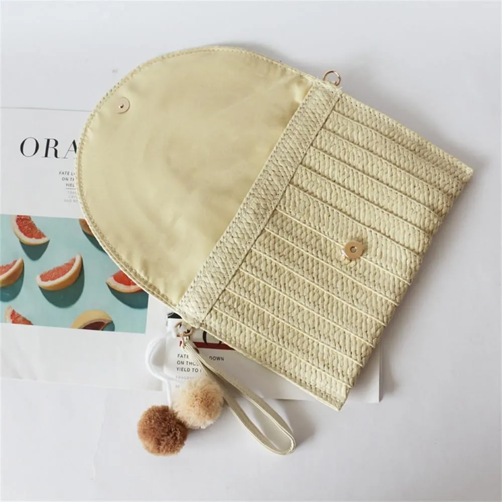Straw Clutch Purse Women's Bag Straw Clutch Bag Casual Beach Bag Beach Woven Bag(Beige)