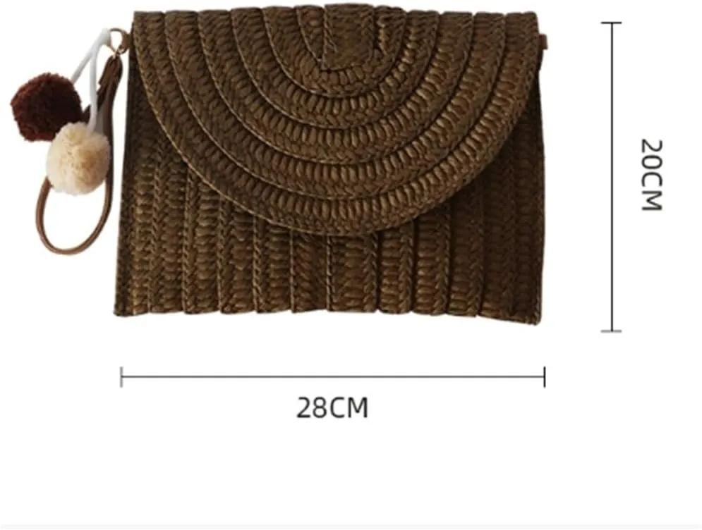 Straw Clutch Purse Women's Bag Straw Clutch Bag Casual Beach Bag Beach Woven Bag(Beige)