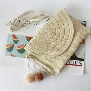 Straw Clutch Purse Women's Bag Straw Clutch Bag Casual Beach Bag Beach Woven Bag(Beige)