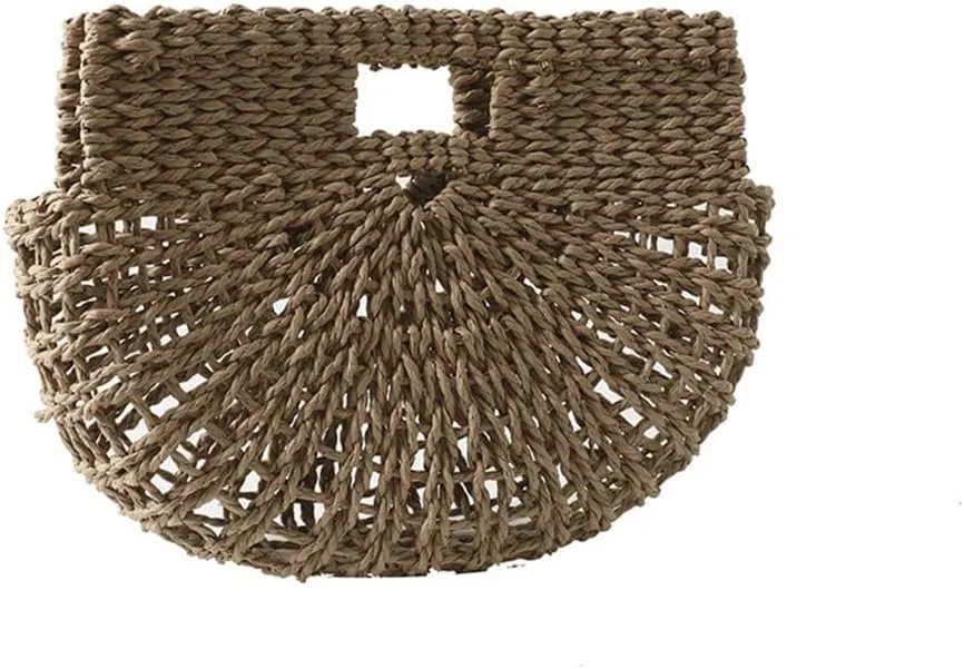 Straw Clutch Purse Women's Bag Summer Straw Bag Large Capacity Tote Bucket Bag Beach Woven Bag(Brown)