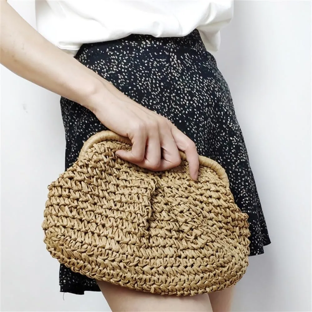 Straw Clutch Purse Womens Shell Bag Summer Clutch Straw Chain Beach Woven Bag
