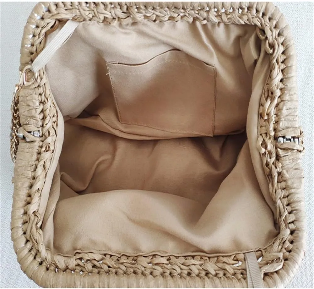 Straw Clutch Purse Womens Shell Bag Summer Clutch Straw Chain Beach Woven Bag