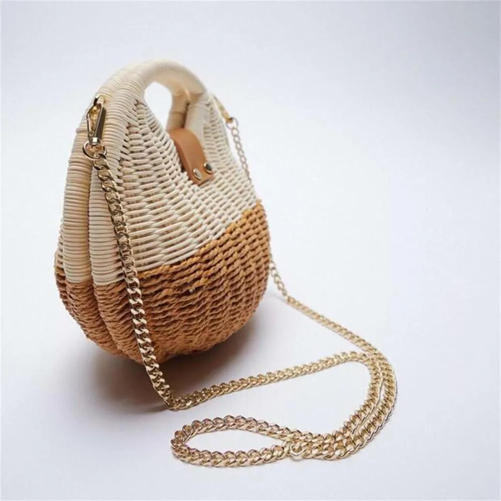 Straw Clutch Purse Women's Slanting Straw Bag Clutch Chain Bag Beach Woven Bag