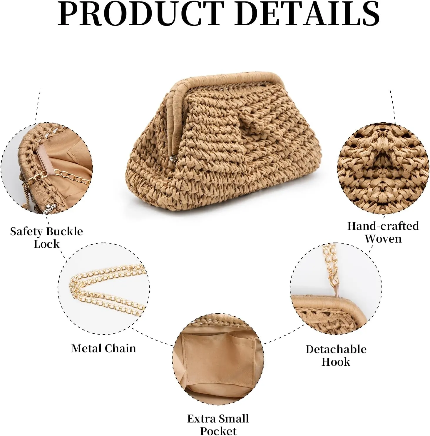 Straw Clutch Purses - Woven Crossbody Bags for Women - Beach Handbags with Cloud Dumpling Pouch