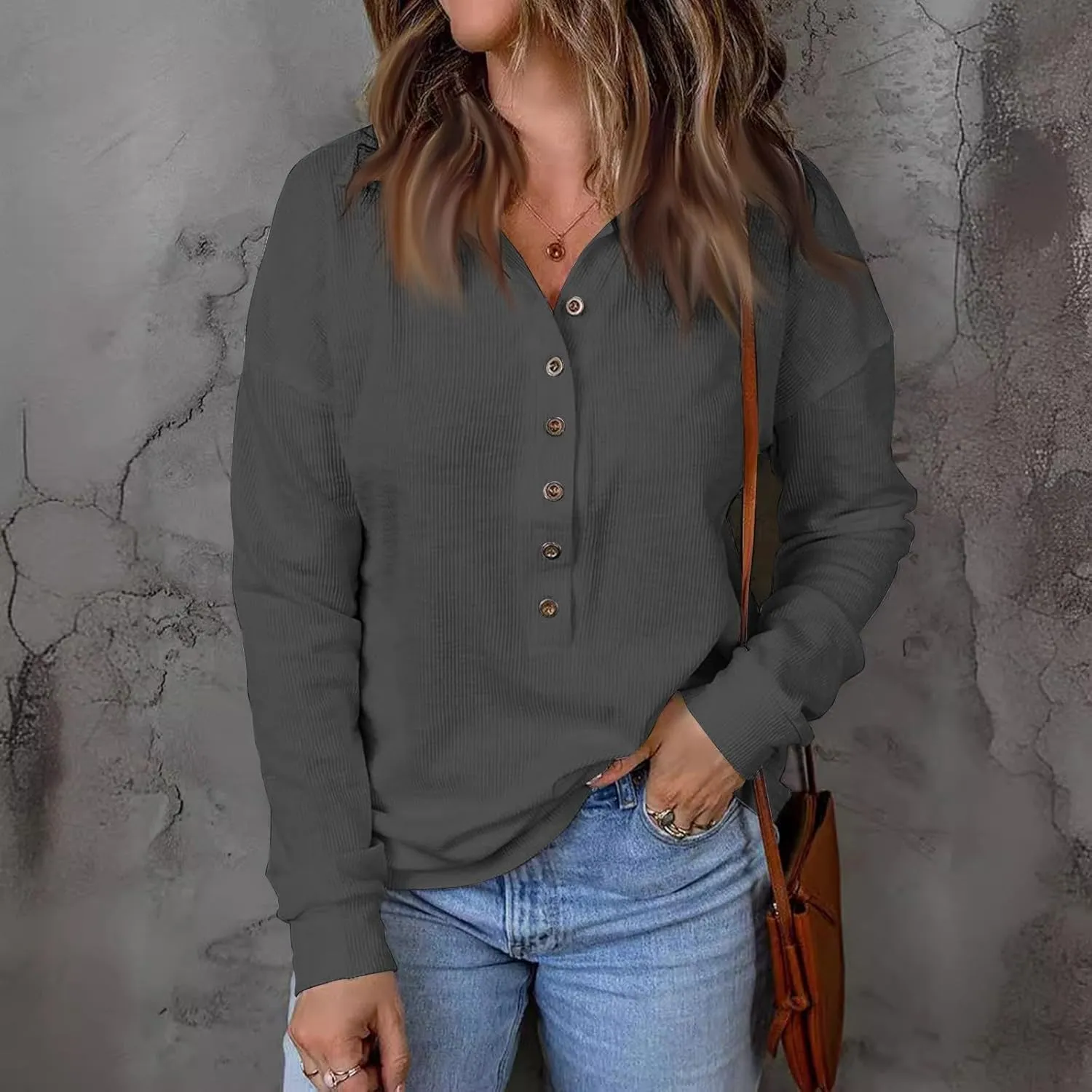 Striped Knitted Tops for Women Casual Lapel Collar Button Down Long Sleeve Relaxed Fit Sweatshirts Fall Loose Tunics