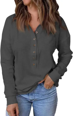 Striped Knitted Tops for Women Casual Lapel Collar Button Down Long Sleeve Relaxed Fit Sweatshirts Fall Loose Tunics