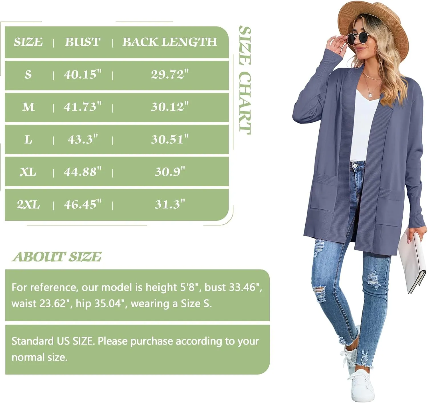 SUEANI Women's Open Front Casual Long Sleeve Knitwear Classic Sweaters Cardigan with Pockets