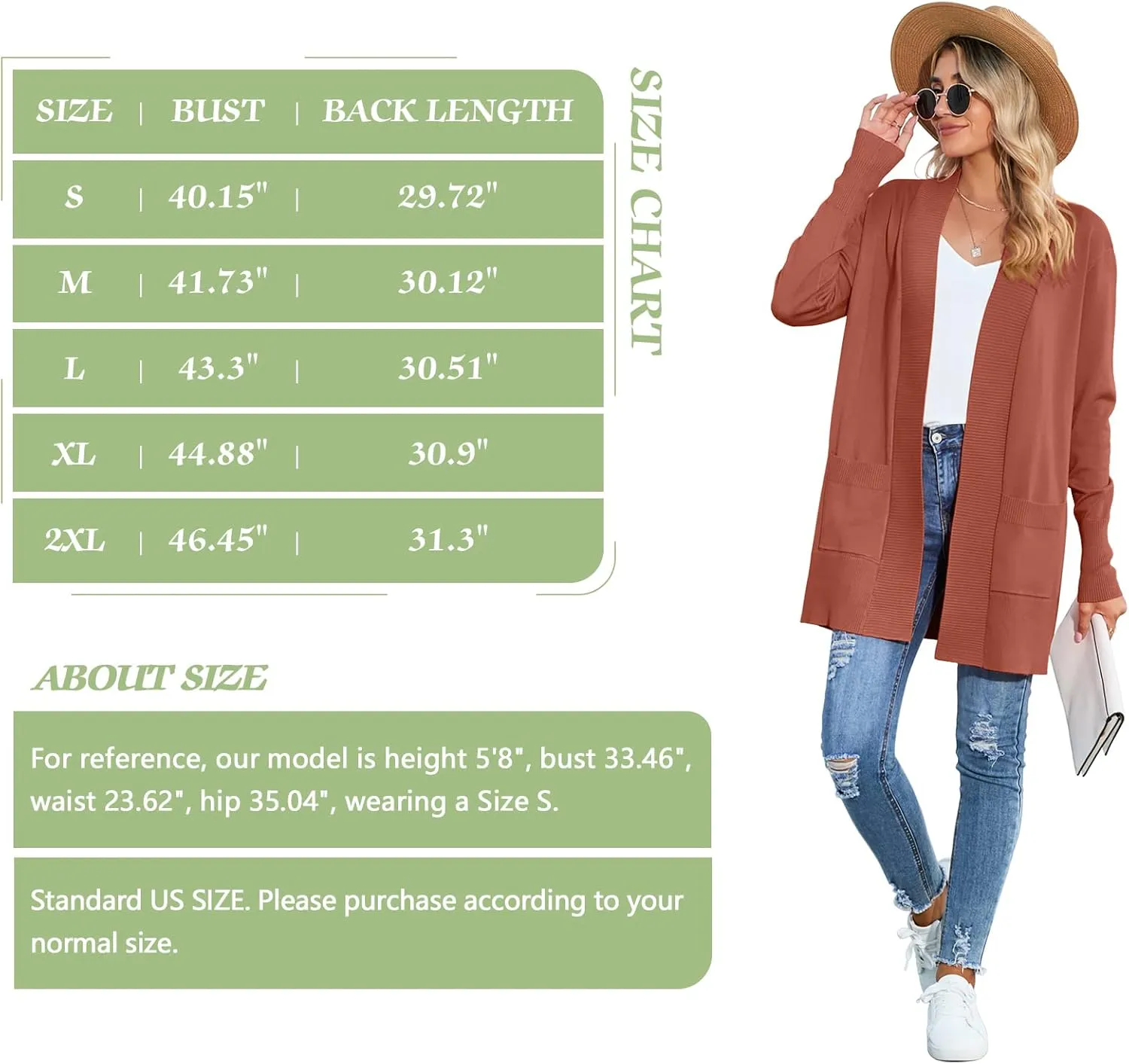 SUEANI Women's Open Front Casual Long Sleeve Knitwear Classic Sweaters Cardigan with Pockets