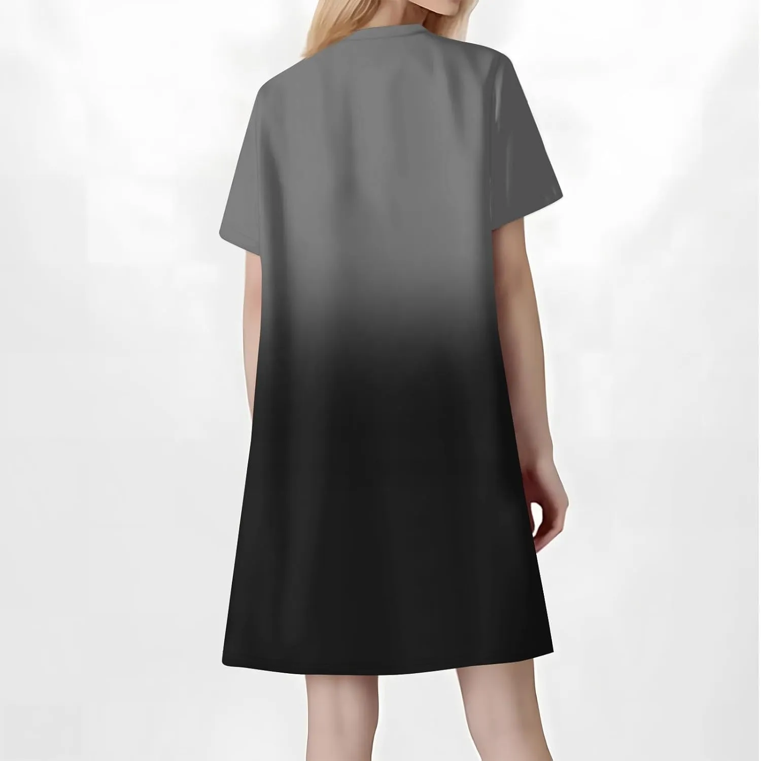 Summer Beach Sundress Women's Gradient Color Dress V Neck Short Sleeve Button Down Top Mini T Shirt Dresses