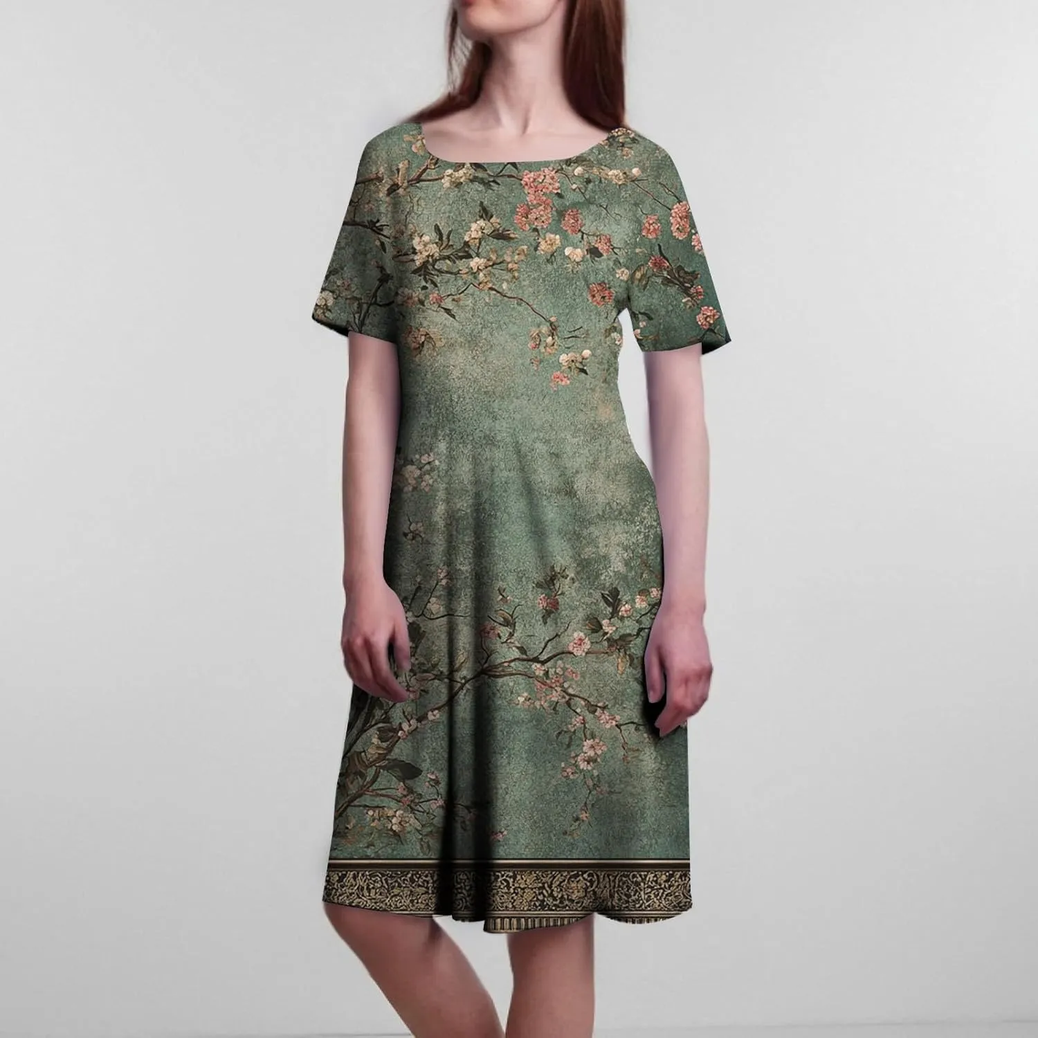 Summer Dresses for Women 2025 Casual Trendy Ruched Spring Loose Crew Neck Semi Formal Short Sleeve Dress
