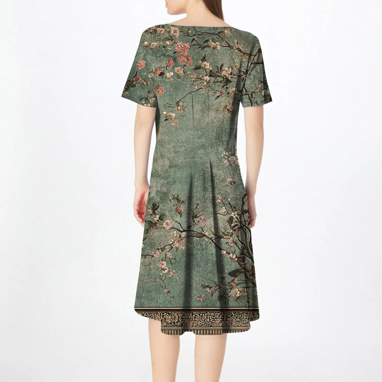 Summer Dresses for Women 2025 Casual Trendy Ruched Spring Loose Crew Neck Semi Formal Short Sleeve Dress