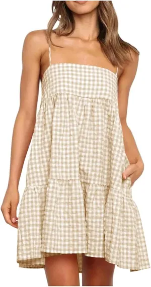 Summer Dresses for Women 2025 Spaghetti Strap Ruffle Tiered Tube Top Mini Dress Sexy Beach Vacation Dress with Pocket