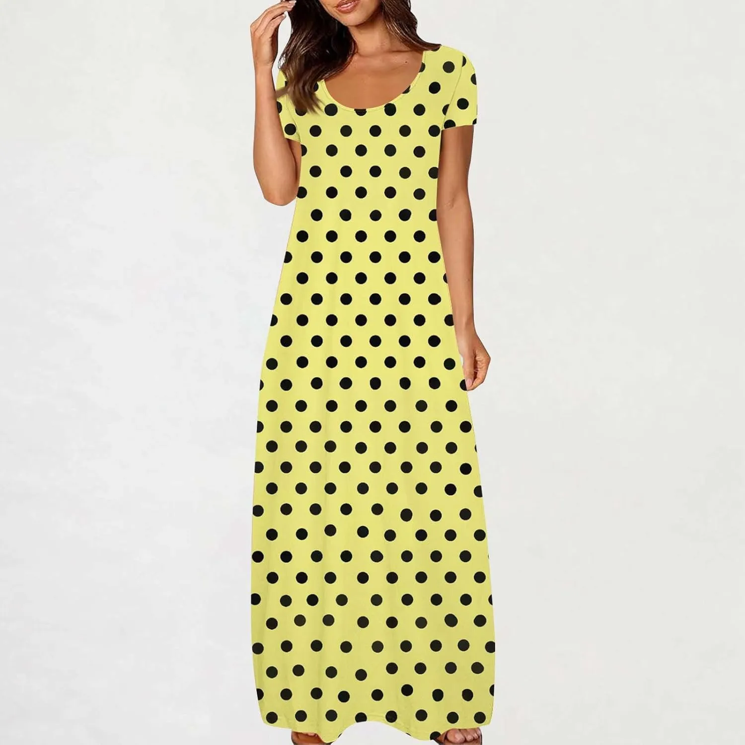 Summer Dresses for Women 2025 Trendy Boho Polkadot Print Cap Sleeve Round-Neck Plus Size Maxi Dress Beach Sundress