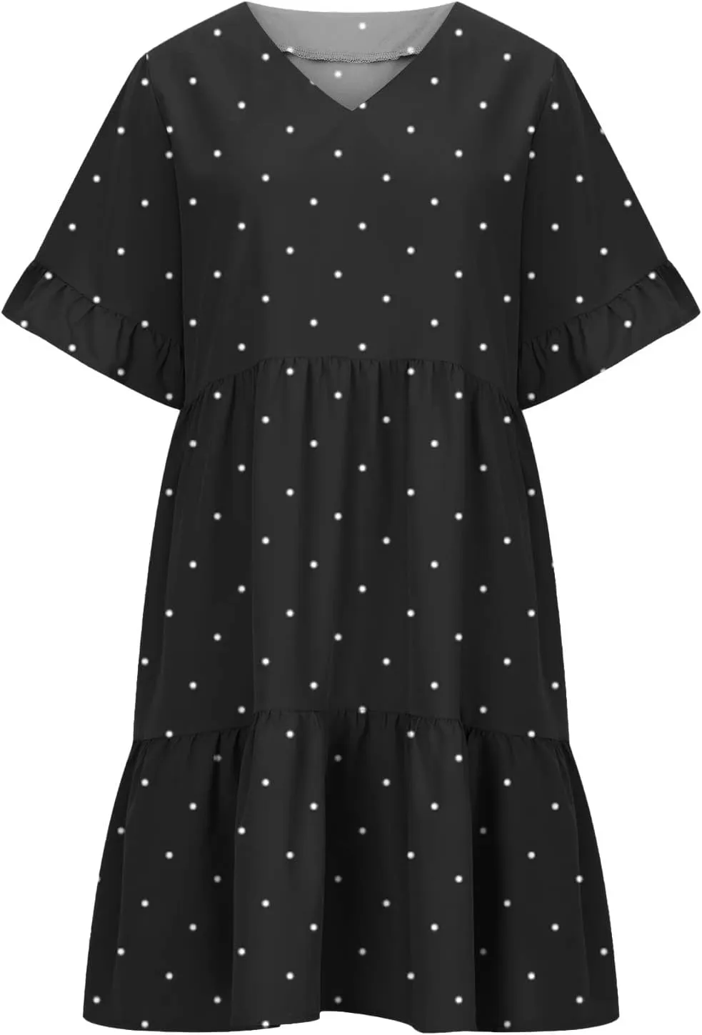 Summer Dresses for Women Loose Fit Tunic Dress with Pockets Casual V-Neck Mini Dress Short Sleeve Ruffle Prom Dress
