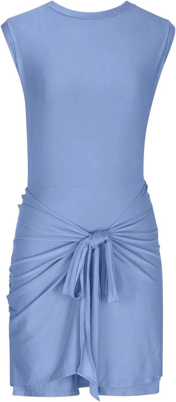 Summer Rompers for Women 2024 Tennis Skirt Dress Athletic Skort Romper Dress with Shorts Underneath Trendy