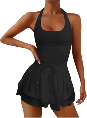 Summer Rompers for Women 2024 Tennis Skirt Dress Athletic Skort Romper Dress with Shorts Underneath Trendy
