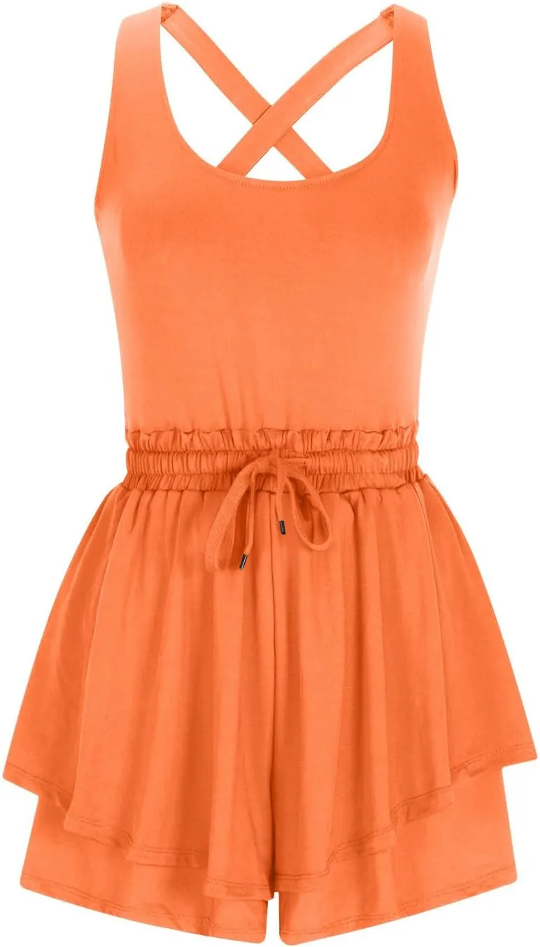 Summer Rompers for Women 2024 Tennis Skirt Dress Athletic Skort Romper Dress with Shorts Underneath Trendy
