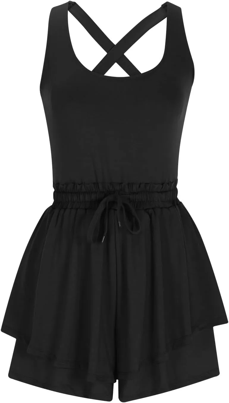 Summer Rompers for Women 2024 Tennis Skirt Dress Athletic Skort Romper Dress with Shorts Underneath Trendy