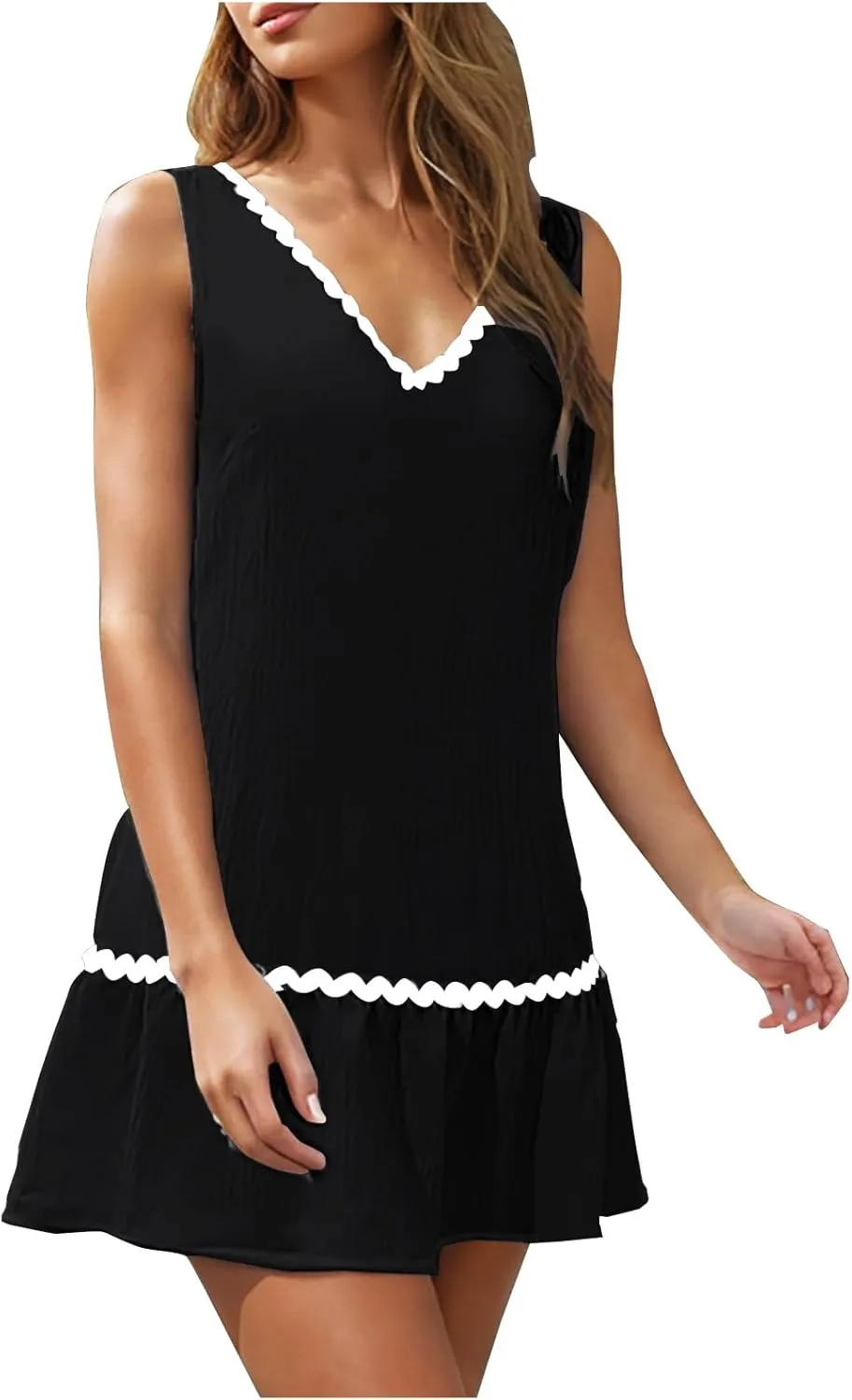 Sundresses for Women 2025 Mini Beach Dress Casual Summer Dresses Sexy Sleeveless Dresses Short Ruffle Hawaiian Dress
