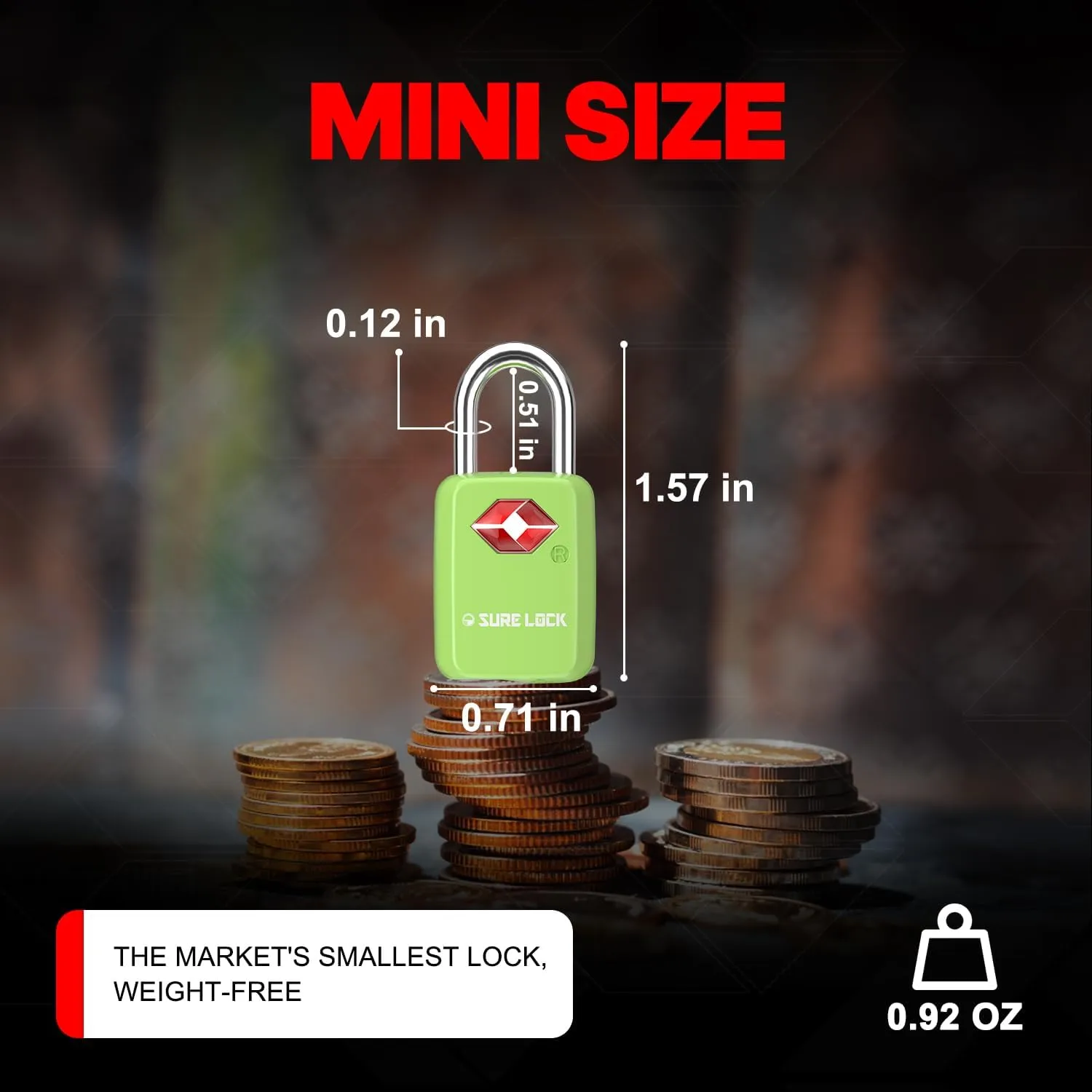 Sure Lock TSA Approved Luggage Locks Mini Size Lock with Keys for Travel, Zinc Alloy Body with Steel Shackle, Key Alike, Key Alike in The Same Package