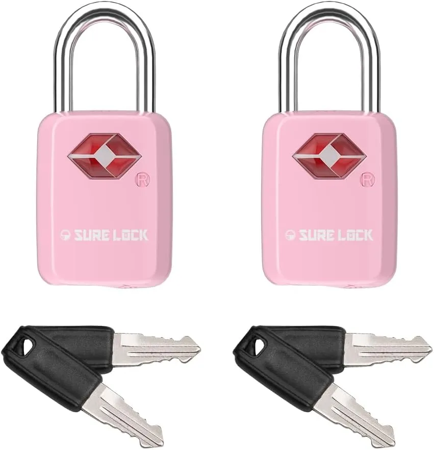Sure Lock TSA Approved Luggage Locks Mini Size Lock with Keys for Travel, Zinc Alloy Body with Steel Shackle, Key Alike, Key Alike in The Same Package
