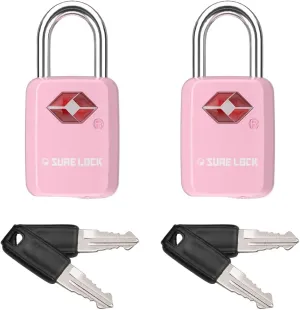 Sure Lock TSA Approved Luggage Locks Mini Size Lock with Keys for Travel, Zinc Alloy Body with Steel Shackle, Key Alike, Key Alike in The Same Package