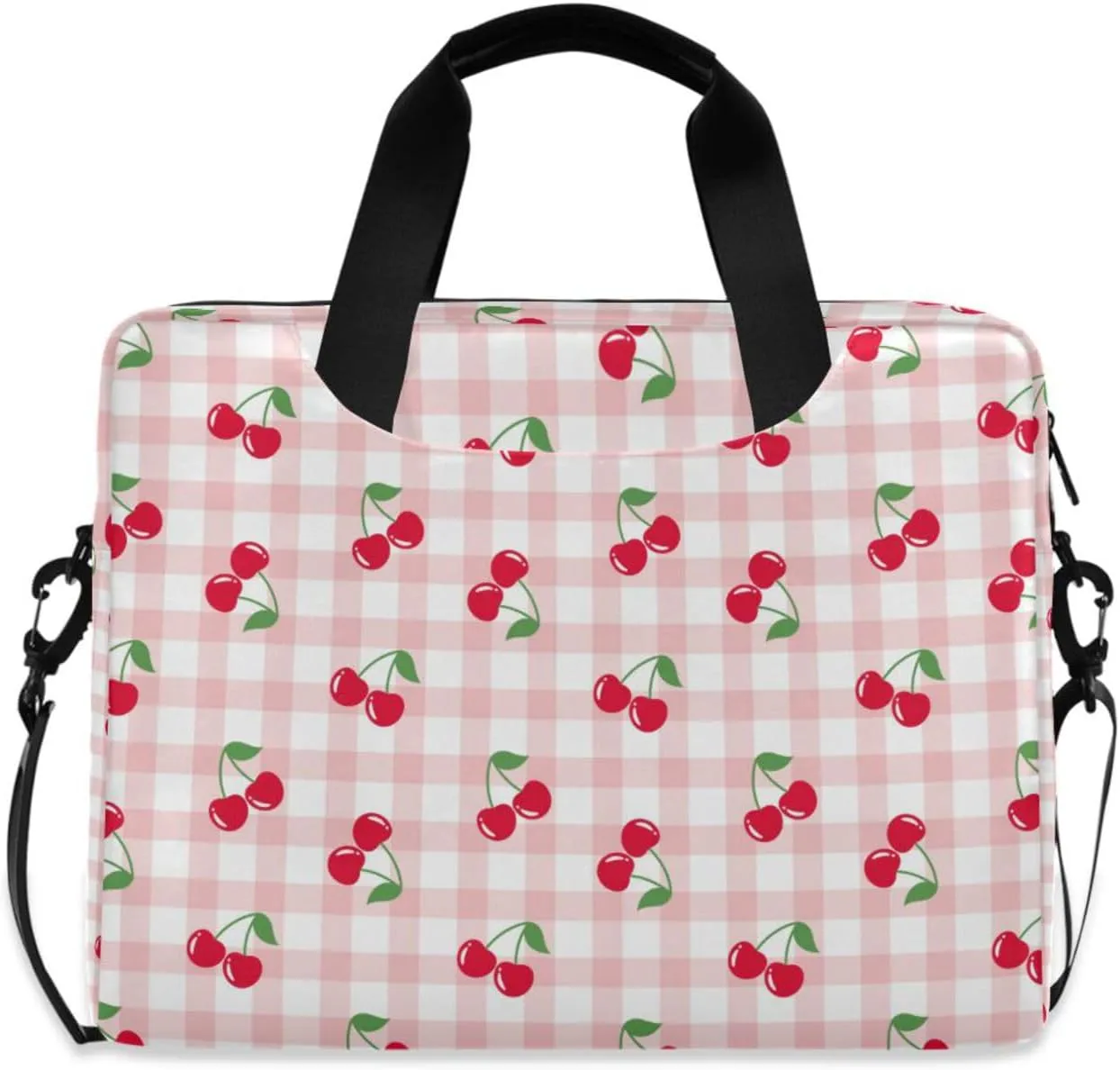 susiyo Cherry Fruits Pink Plaid Laptop Bag 15.6 Inch Laptop Bag with Shoulder Strap Briefcase for Work College Back to School