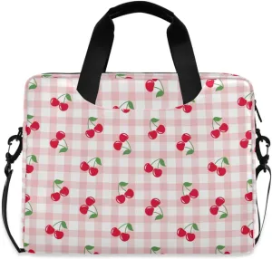 susiyo Cherry Fruits Pink Plaid Laptop Bag 15.6 Inch Laptop Bag with Shoulder Strap Briefcase for Work College Back to School