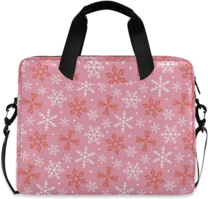 susiyo Christmas Winter Pink White Snowflakes Laptop Bag 15.6 Inch Laptop Bag with Shoulder Strap Briefcase for Work College Back to School