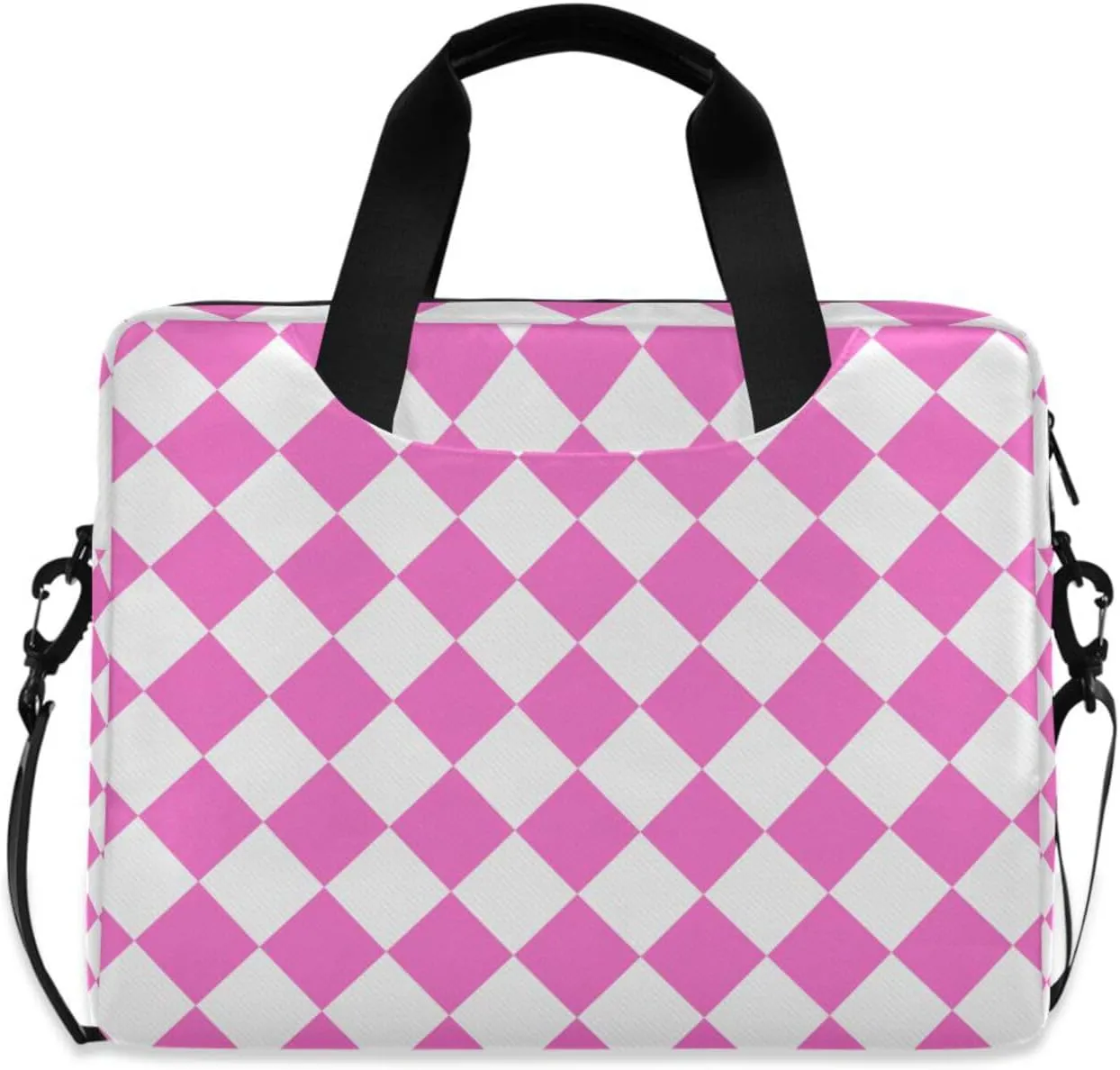 susiyo Pink and White Checkered Textured Laptop Bag 15.6 Inch Laptop Bag with Shoulder Strap Briefcase for Work College Back to School