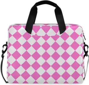 susiyo Pink and White Checkered Textured Laptop Bag 15.6 Inch Laptop Bag with Shoulder Strap Briefcase for Work College Back to School