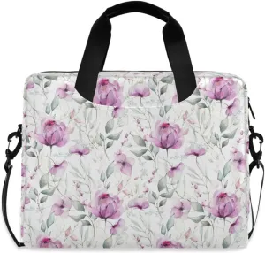 susiyo Pink Purple Flowers Leaves Laptop Bag 15.6 Inch Laptop Bag with Shoulder Strap Briefcase for Work College Back to School